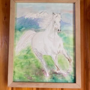 Cuadro de Caballo Blanco Fondo Volcán Osorno