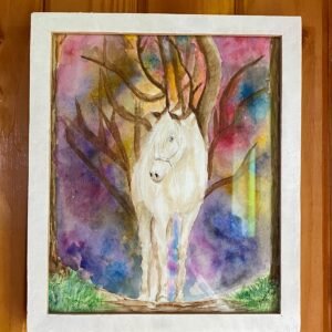 Caballo  blanco con fondo cósmico